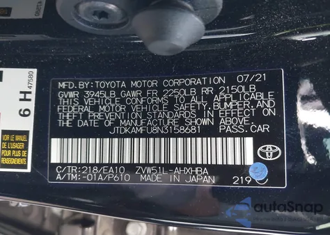 2022 Toyota Prius Xle из США, поврежденный, VIN JTDKAMFU8N3158681